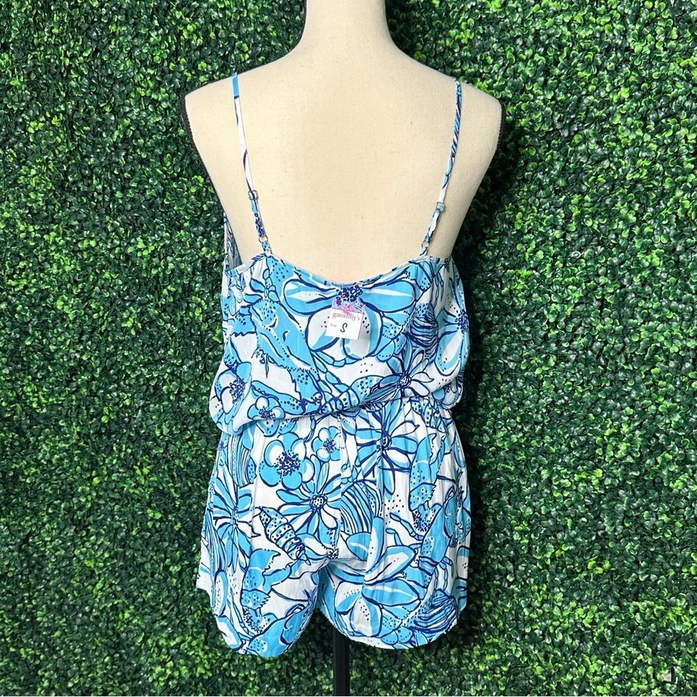 NWT Lilly Pulitzer Deanna Romper Succulent Blue Pop Up Coronado Crab Sz S - Picture 5 of 8